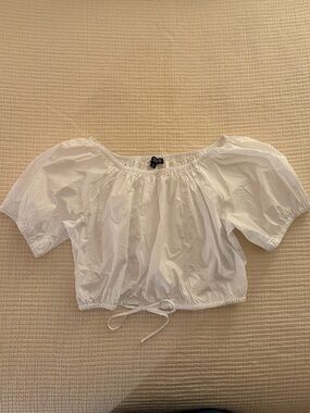 J. Crew White Off-Shoulder Drawstring Cropped Peasant Top